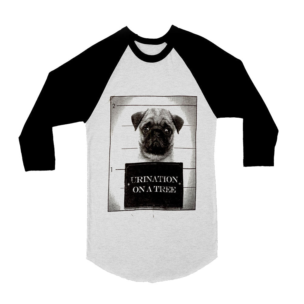 Unisex Pug Dog Mug Shot Raglan 3/4 Sleeve Baseball T-Shirt