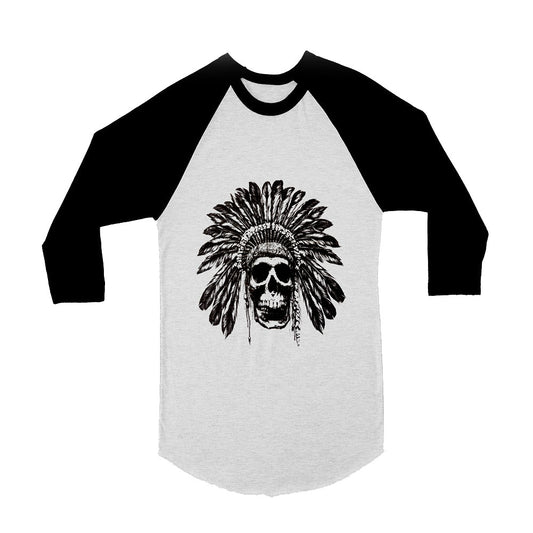 Unisex Red Indian Skull 3/4 Sleeve Baseball T-Shirt