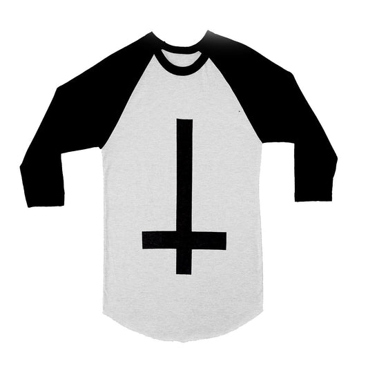 Unisex Inverted Cross // Satan 3/4 Sleeve Baseball T-Shirt