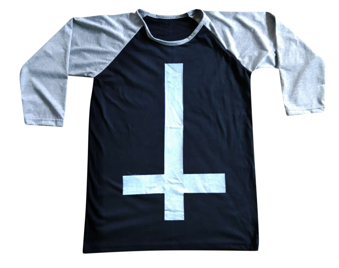 Unisex Inverted Cross Satan Raglan 3/4 Sleeve Baseball T-Shirt