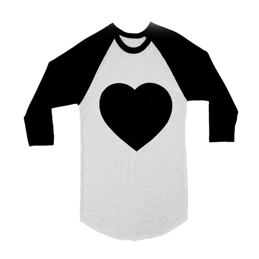 Unisex Black Love Heart 3/4 Sleeve Baseball T-Shirt