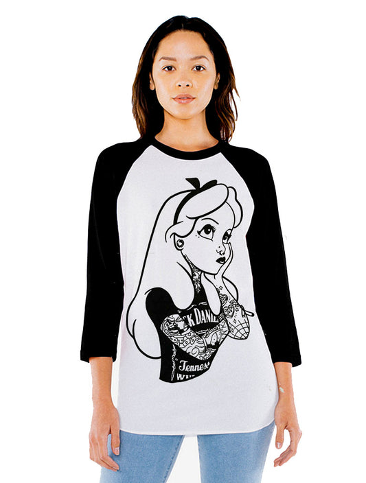 Unisex Alice In Wonderland Tattoo Smoking 3/4 Sleeve Baseball T-Shirt