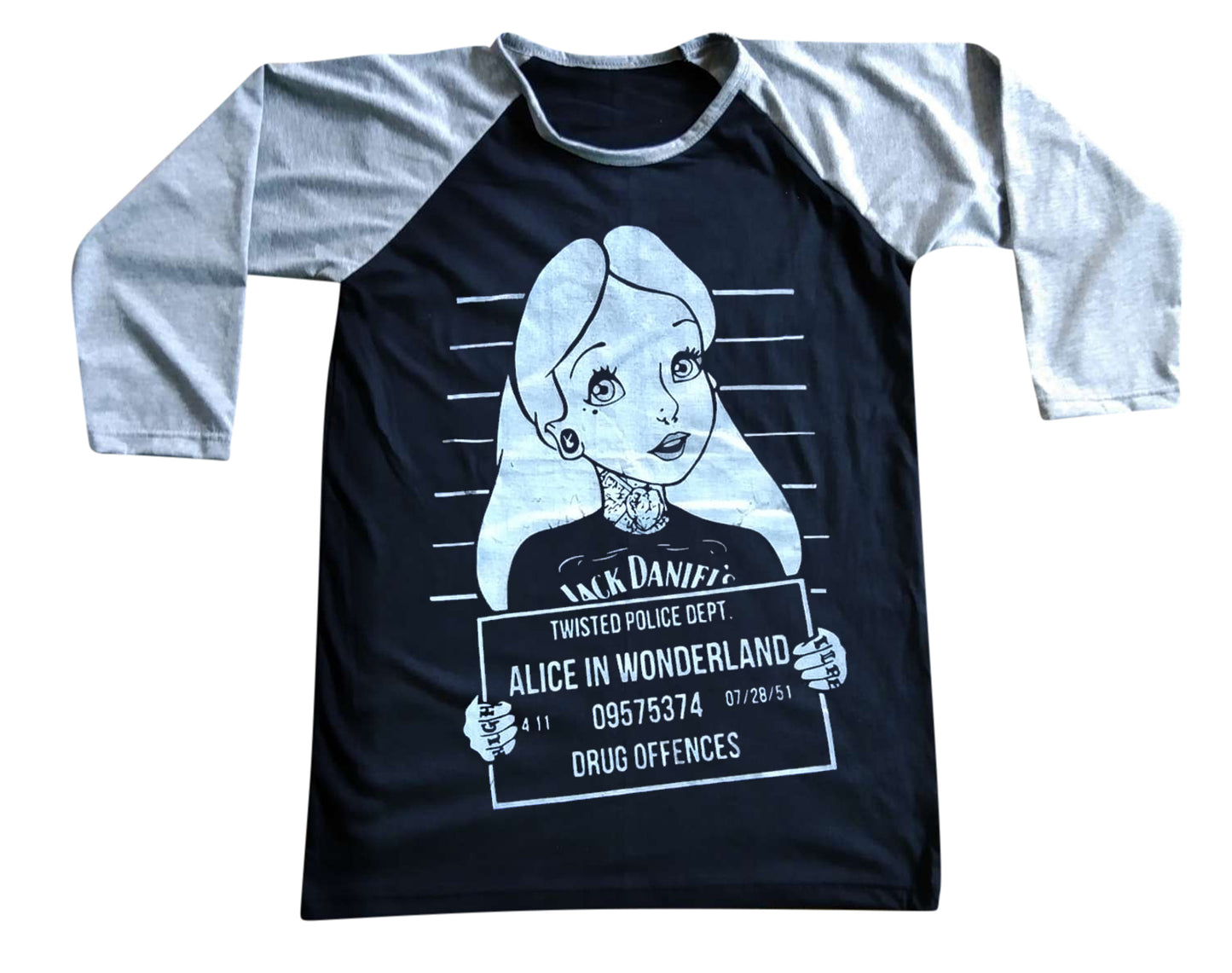 Unisex Alice In Wonderland Convict Raglan 3/4 Sleeve Baseball T-Shirt